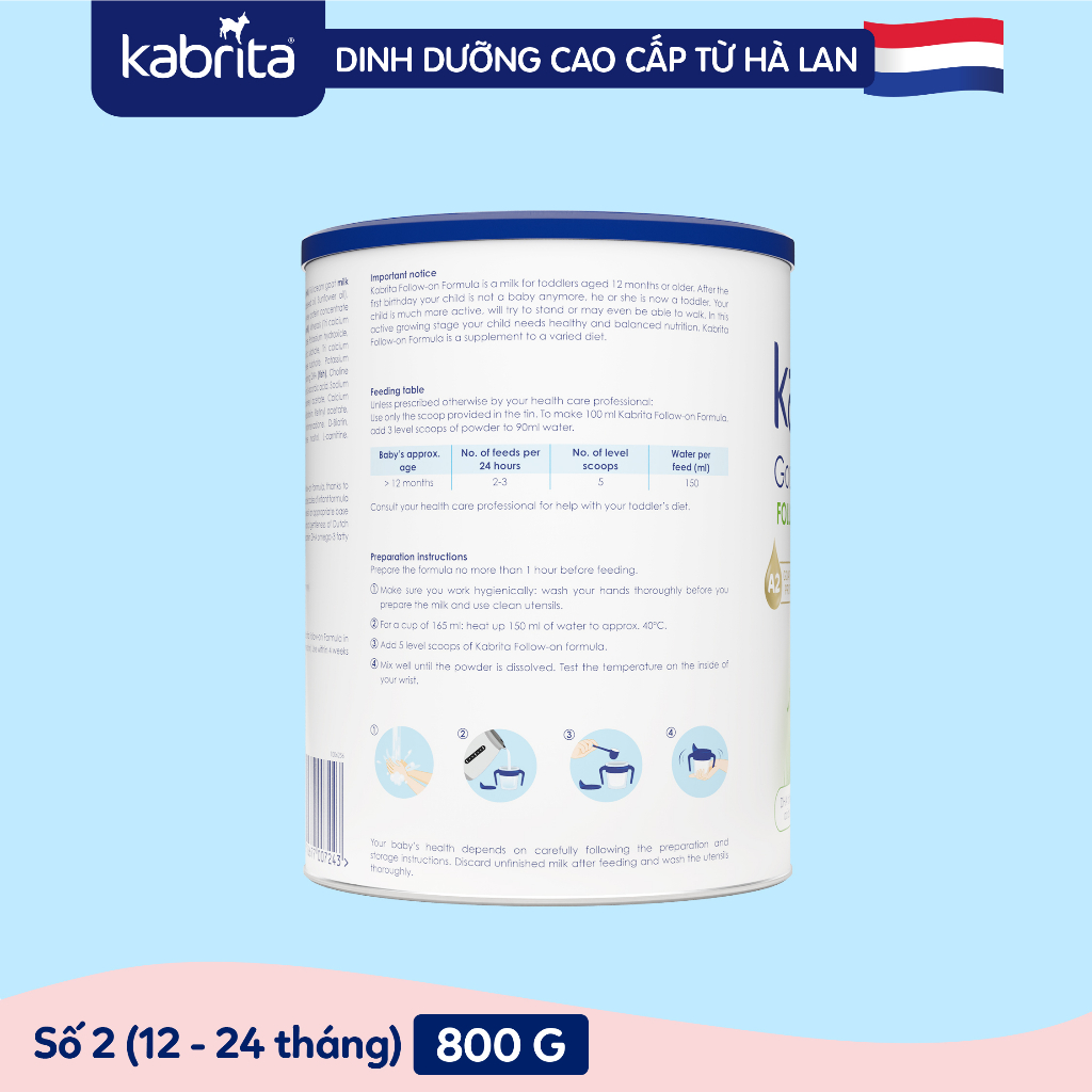 Combo 2 lon Sữa dê Kabrita số 2 cho trẻ- Lon 800g