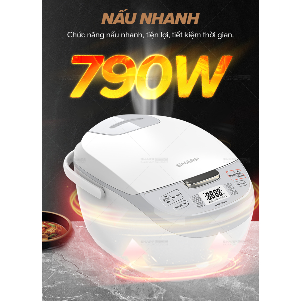 [Hàng mới về 2023] Nồi Cơm Điện Tử Sharp KS-COM192EV-GY 1.8L [8 Chức năng nấu, Màn hình LCD, Lòng nồi 3 lớp] - Hàng Chín