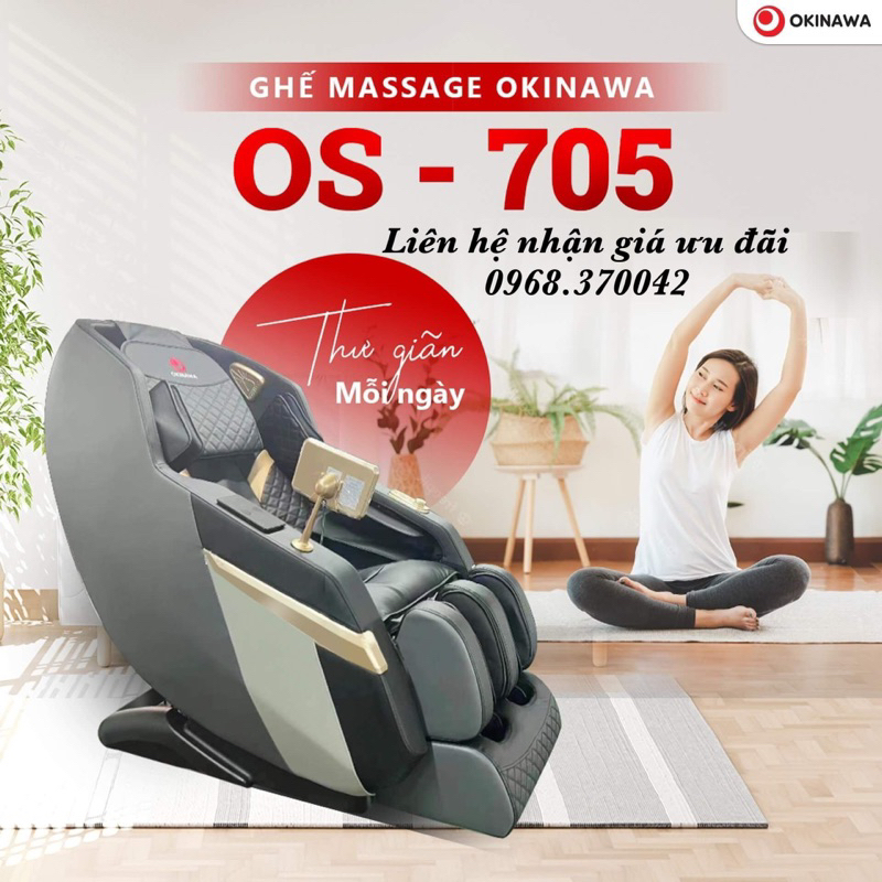 Ghế massage toàn thân Okinawa Os-705 công nghệ bi di chuyển 4D hỗ trợ điều trị đau mỏi, thoái hóa xương khớp