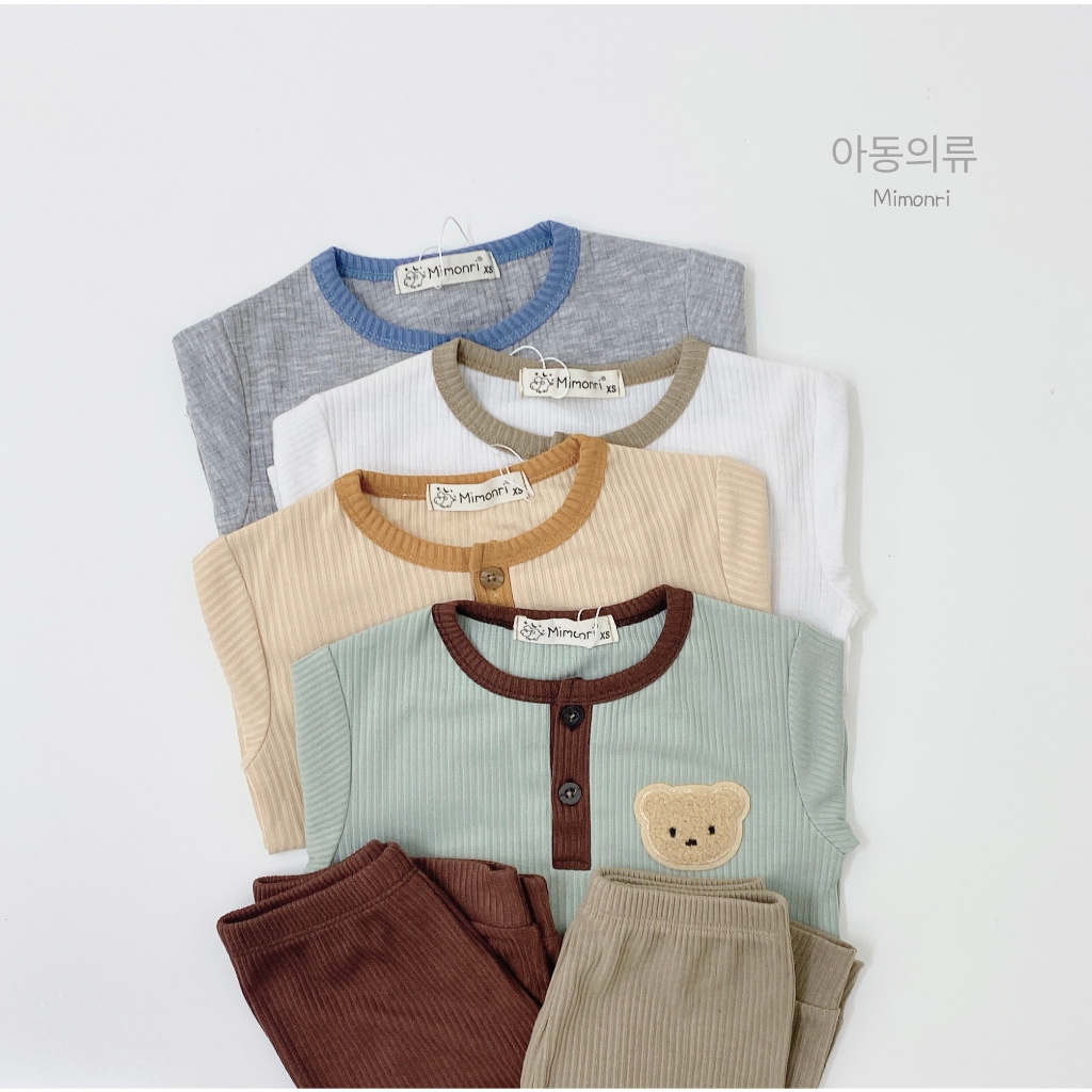 Bộ Dài Tay Cho Bé Trai, Bé Gái MIMONRI Vải Thun Gân Thêu Gấu Cúc Ngực, Đồ Bộ Cho Bé Mặc Thu Đông KWTD304