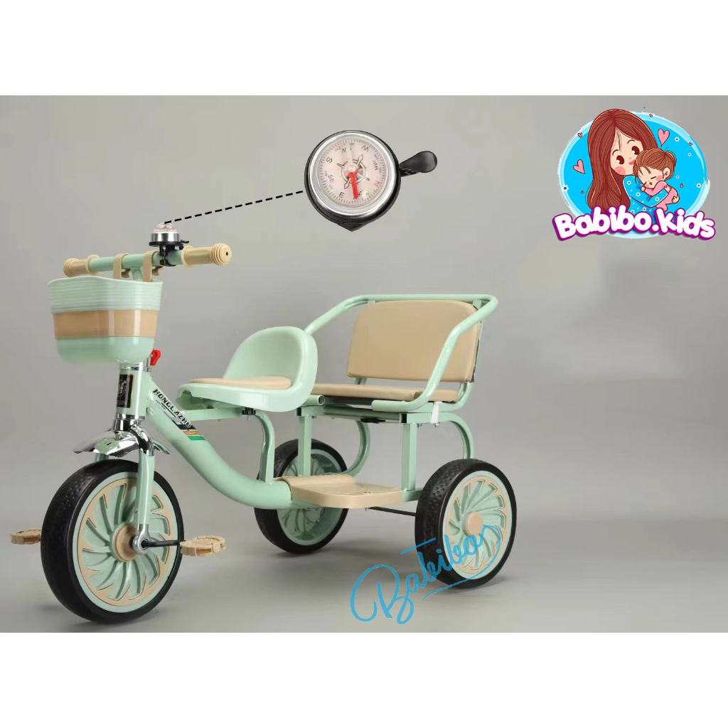 Xe đạp xích lô, xe đạp 3 bánh 2 chỗ ngồi cho bé - Babibokids