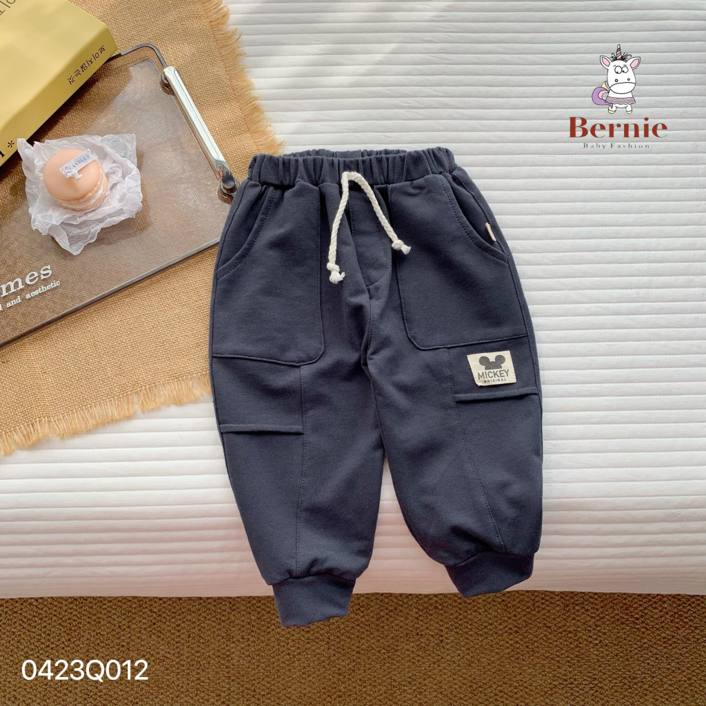 Quần dài da cá túi hộp cho bé trai, quần thu đông da cá phối túi cá tính cho bé