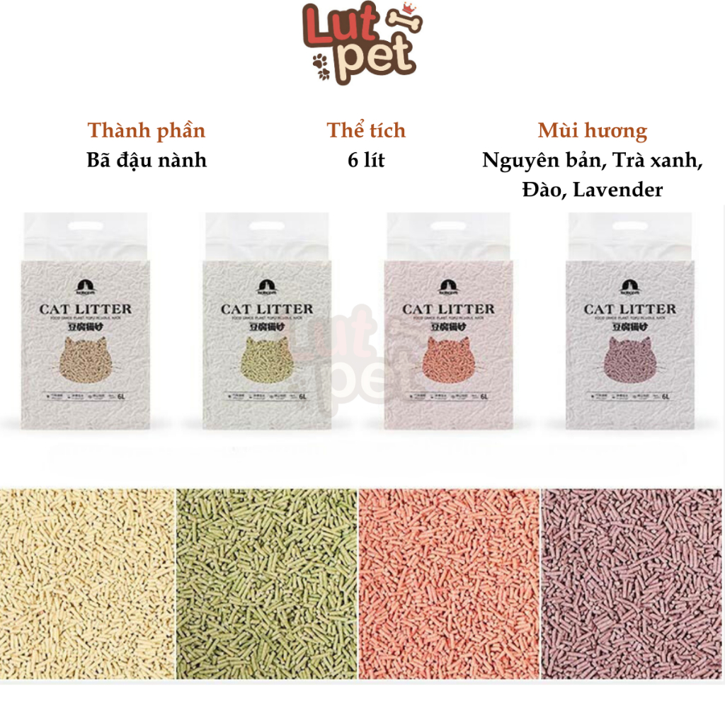 Cát đậu nành, cát vệ sinh cho mèo, cát tofu cho mèo, chó, hamster xả bồn cầu , khử mùi, không bụi, siêu vón - lutpet