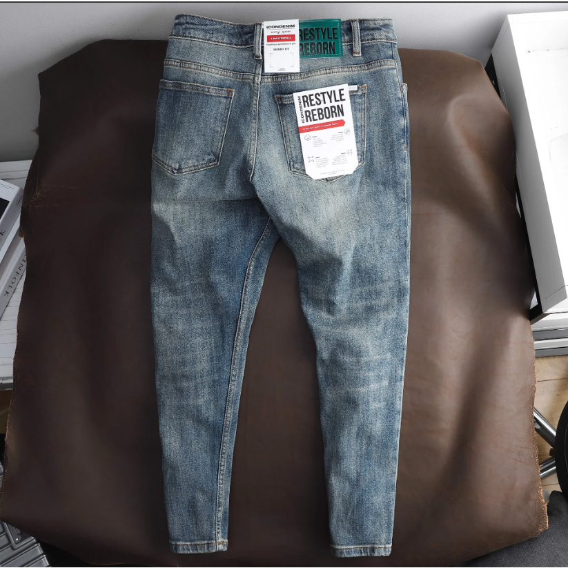 Quần jean nam ICONDENIM Mid Blue Wash Distressed chất dày dặn phần lưng lót Cotton mềm mại thoải mát - QJID0099