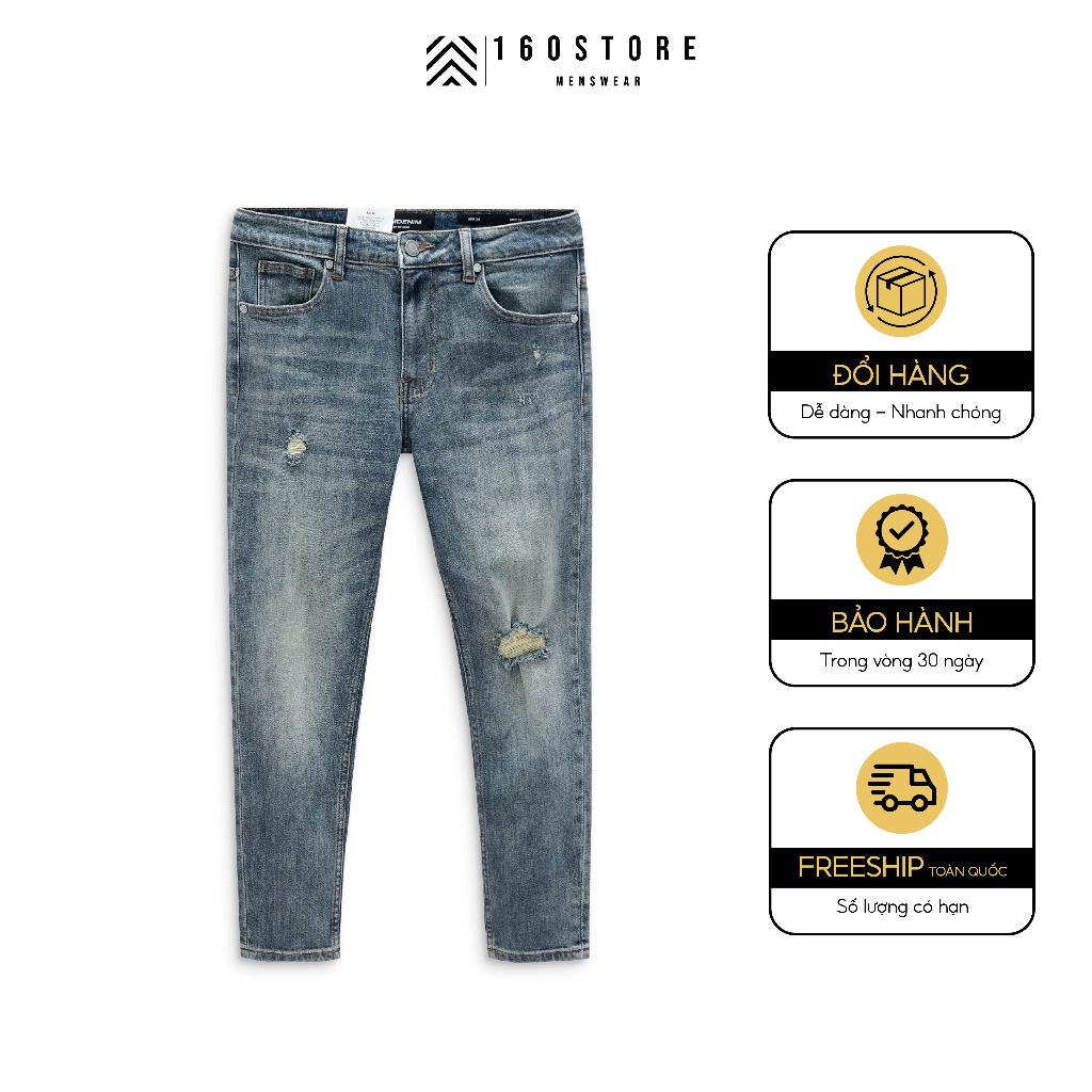 Quần jean nam ICONDENIM Mid Blue Wash Distressed chất dày dặn phần lưng lót Cotton mềm mại thoải mát - QJID0099