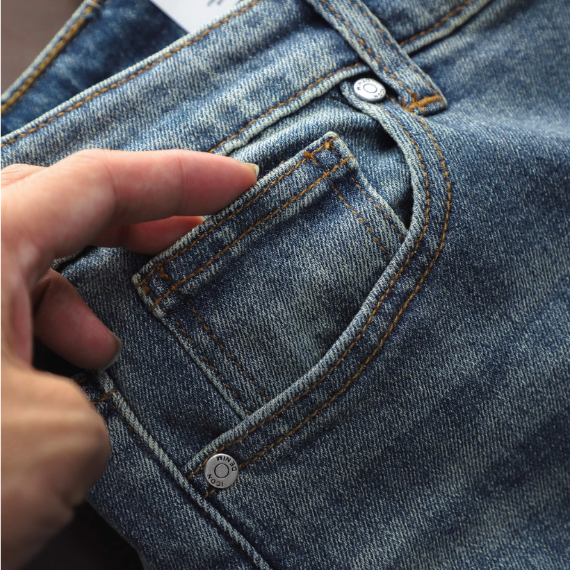 Quần jean nam ICONDENIM Mid Blue Wash Distressed chất dày dặn phần lưng lót Cotton mềm mại thoải mát - QJID0099