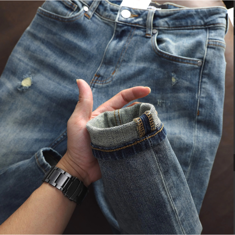 Quần jean nam ICONDENIM Mid Blue Wash Distressed chất dày dặn phần lưng lót Cotton mềm mại thoải mát - QJID0099