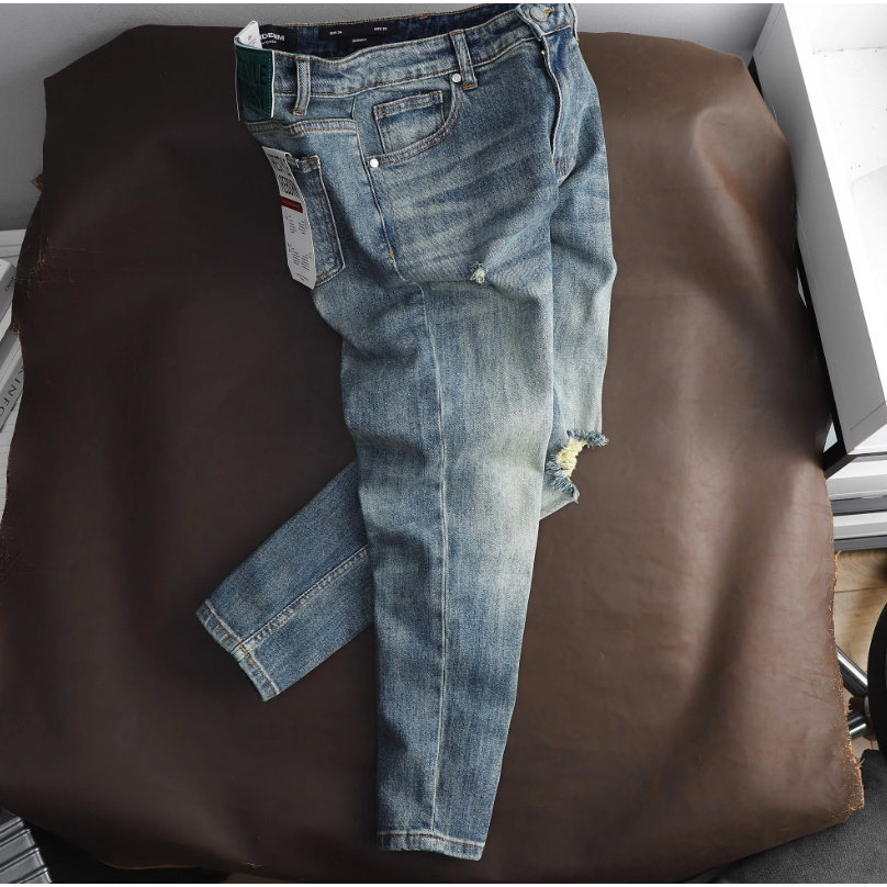 Quần jean nam ICONDENIM Mid Blue Wash Distressed chất dày dặn phần lưng lót Cotton mềm mại thoải mát - QJID0099