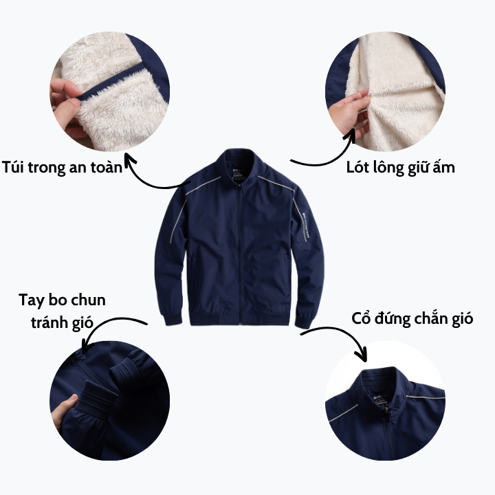 Áo khoác nam bomber siêu cản gió GNH Active Áo Khoác Dù 2 lớp lót lông cừu siêu ấm | GNH ABL23036