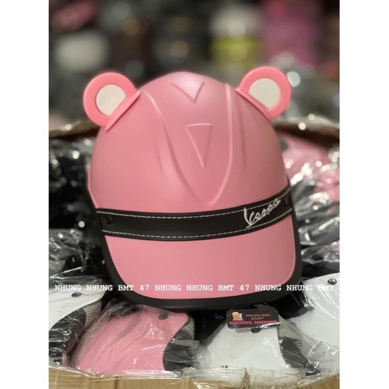 Nón bảo hiểm VESPA kết đai da cty chính hãng chuẩn xịn Nón khoét sau tiện lợi cho các bạn nữ cột tóc kèm Tai mèo Tai gấu