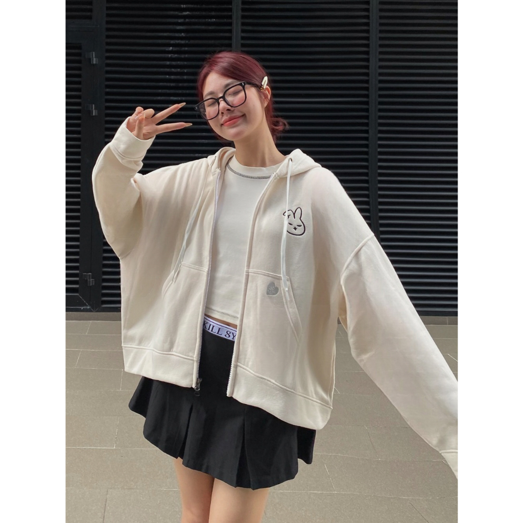 Áo khoác hoodie form BOXY phong cách streetwear. Hai dây kéo