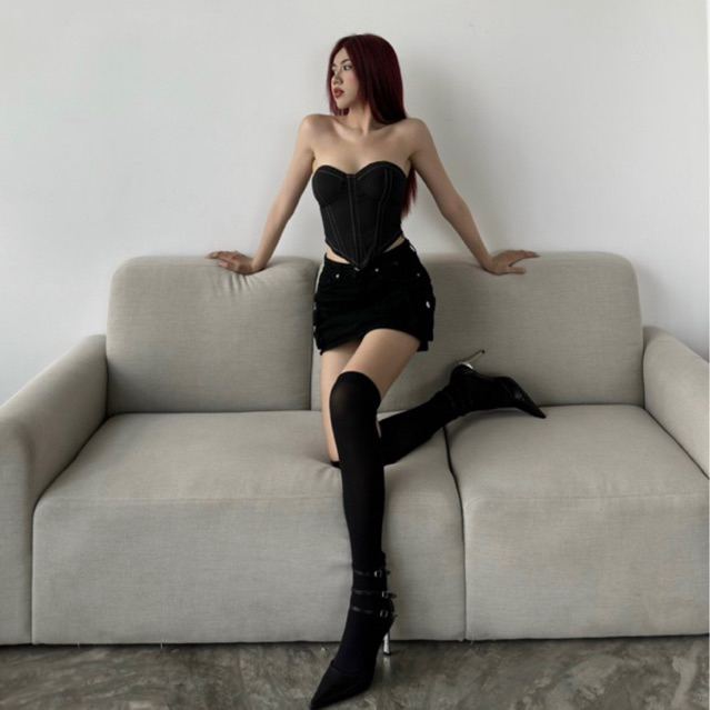 Áo Corset jeans vintage