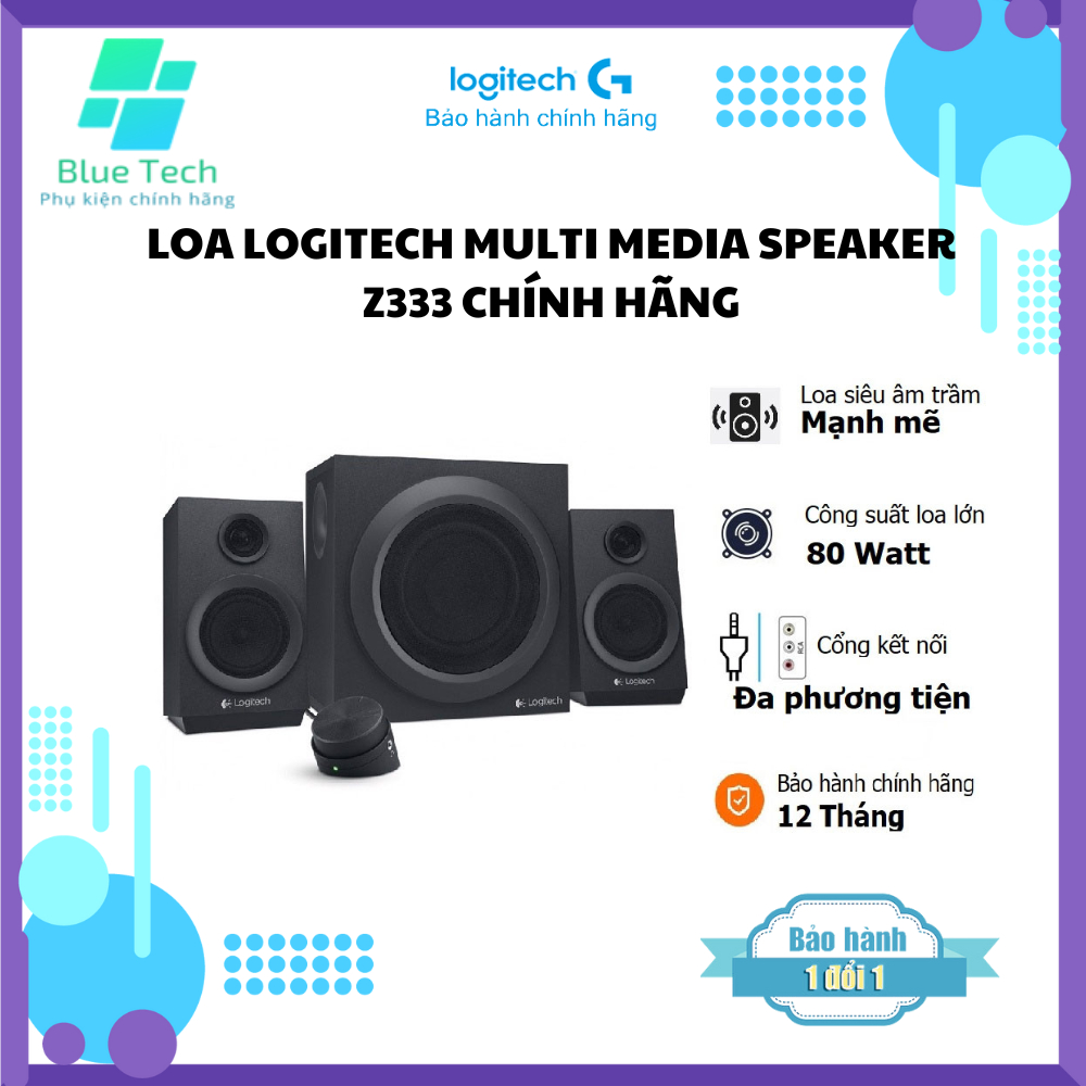 Loa vi tính Logitech Z333 Âm thanh 2.1 với công suất cực đại 80 Watt - Hàng chính hãng