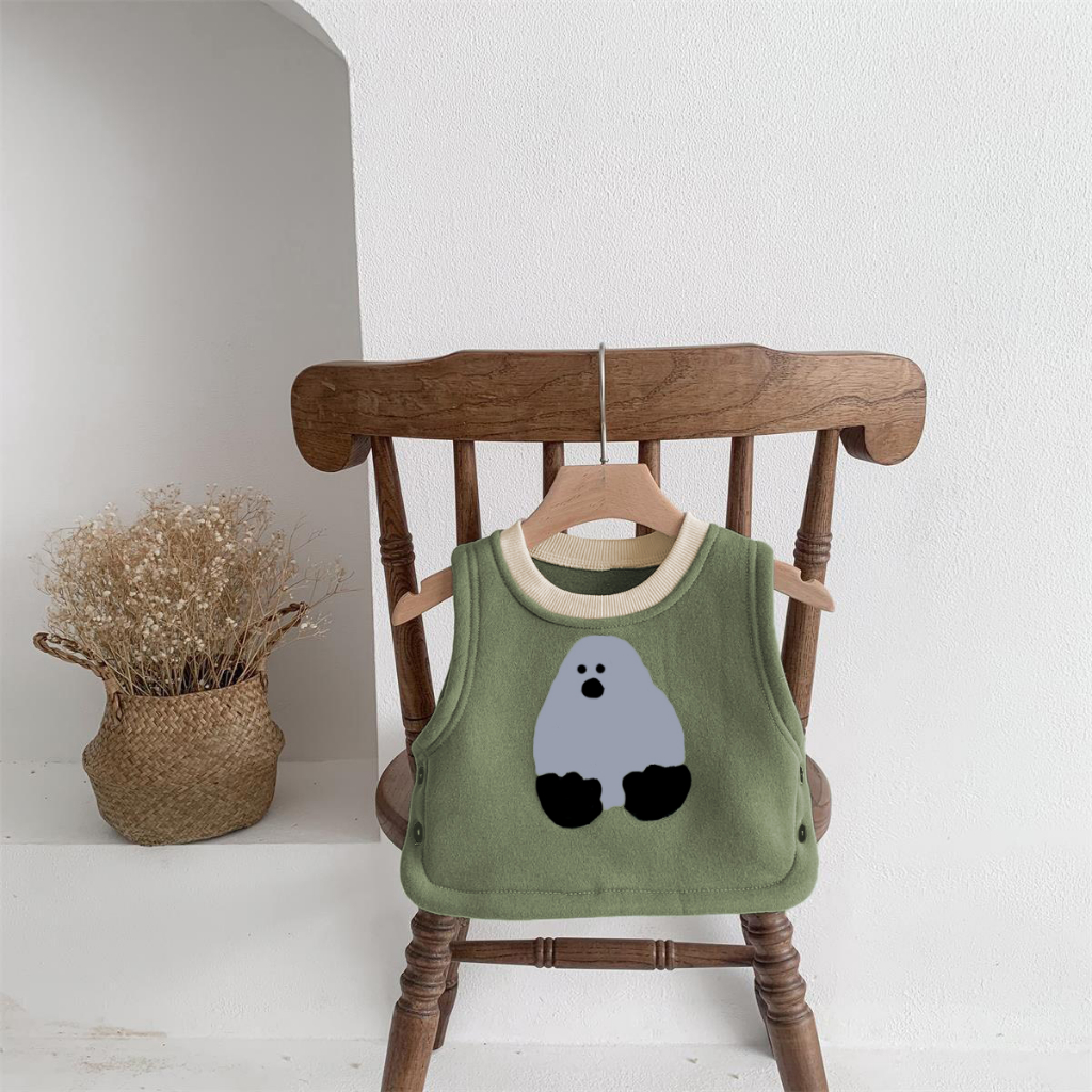 TE409- Áo gile nỉ bông cho bé trai bé gái Hokiha Kid dày dặn in hình dễ thương size 8-16kg