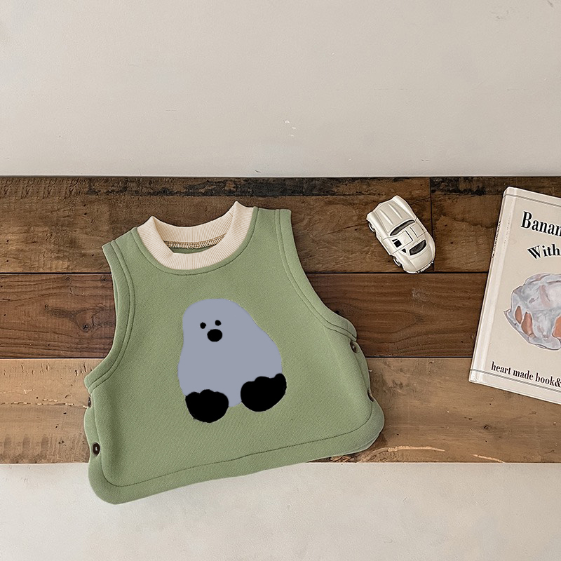 TE409- Áo gile nỉ bông cho bé trai bé gái Hokiha Kid dày dặn in hình dễ thương size 8-16kg