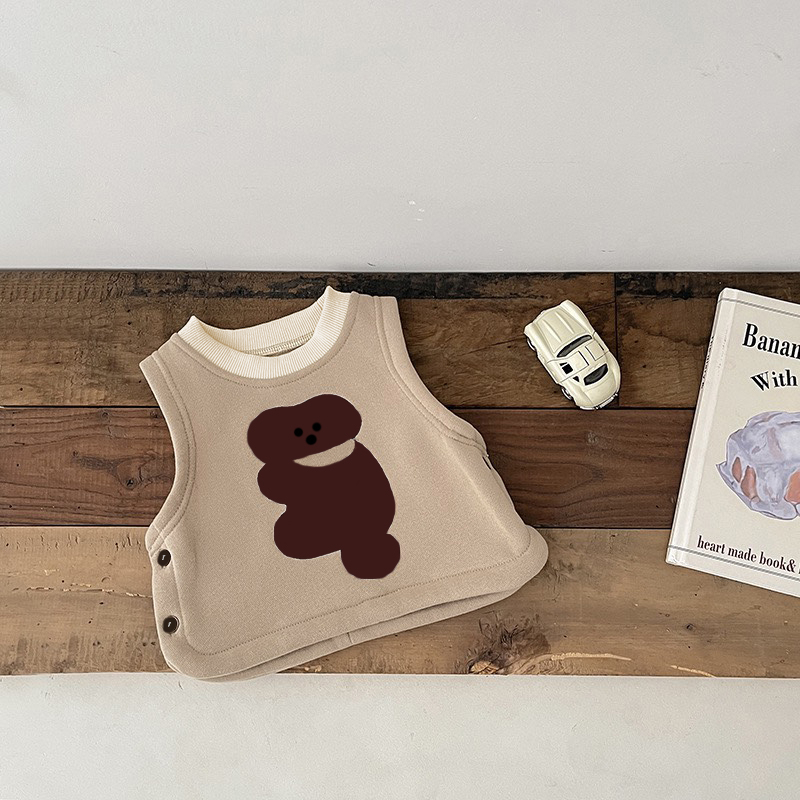 TE409- Áo gile nỉ bông cho bé trai bé gái Hokiha Kid dày dặn in hình dễ thương size 8-16kg