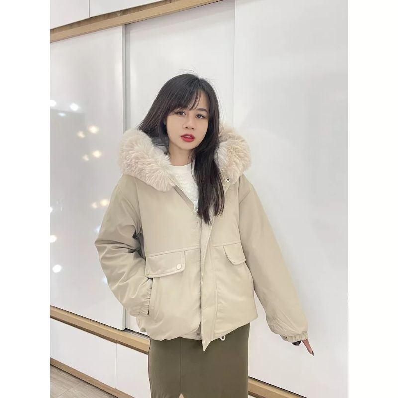 Áo parka kaki ướt