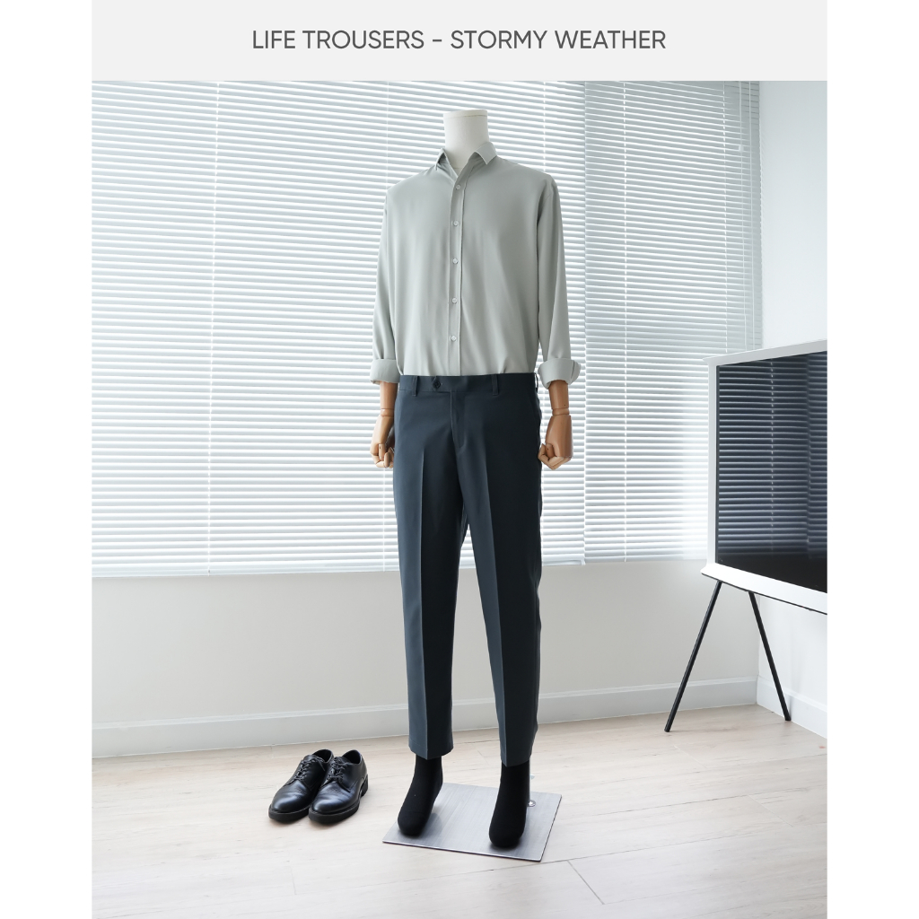 COCOZZI - Quần Âu Nam Ống Đứng Life Trousers Màu Stormy Weather (Màu Xám Xanh).
