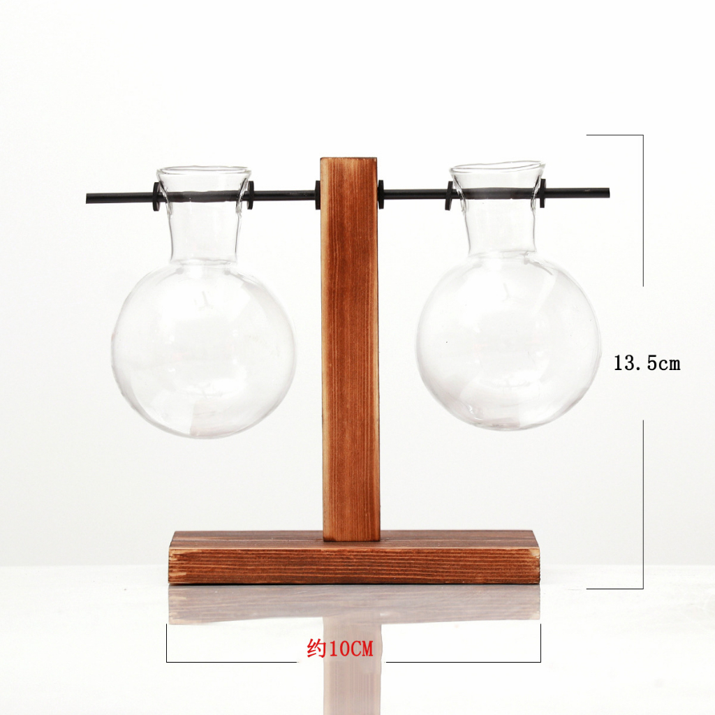 Bình thủy sinh kèm giá đỡ gỗ chữ L, chữ T bộ đơn, đôi Ráp dùng để trang trí bàn làm việc, phòng khách, quà tặng