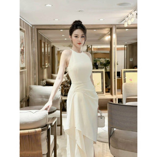 Đầm yếm xếp li eo tà đắp chéo