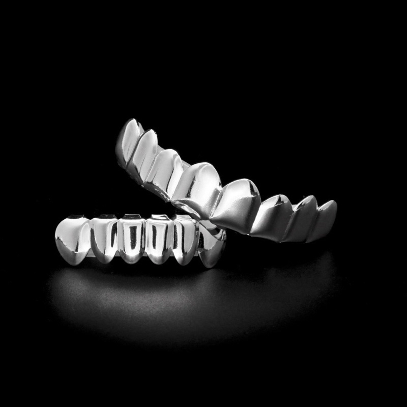 Hai hàm trang sức răng grillz trơn vàng bạc hiphop