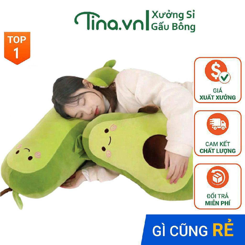 Gấu bông gối ôm Tina Quả bơ đáng yêu bông cao cấp, vỏ nhung Hàn Quốc mềm mịn, co dãn 4 chiều, size 35cm - 95cm