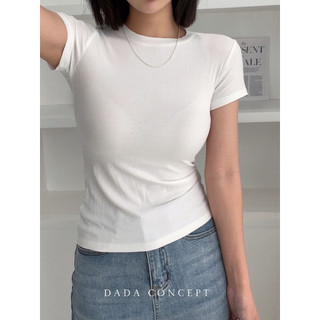 Dada concept- áo thun nữ baby tee tay ngắn cổ tròn ôm body dáng dài thun gân, áo thun tay ngắn cổ tròn len tăm