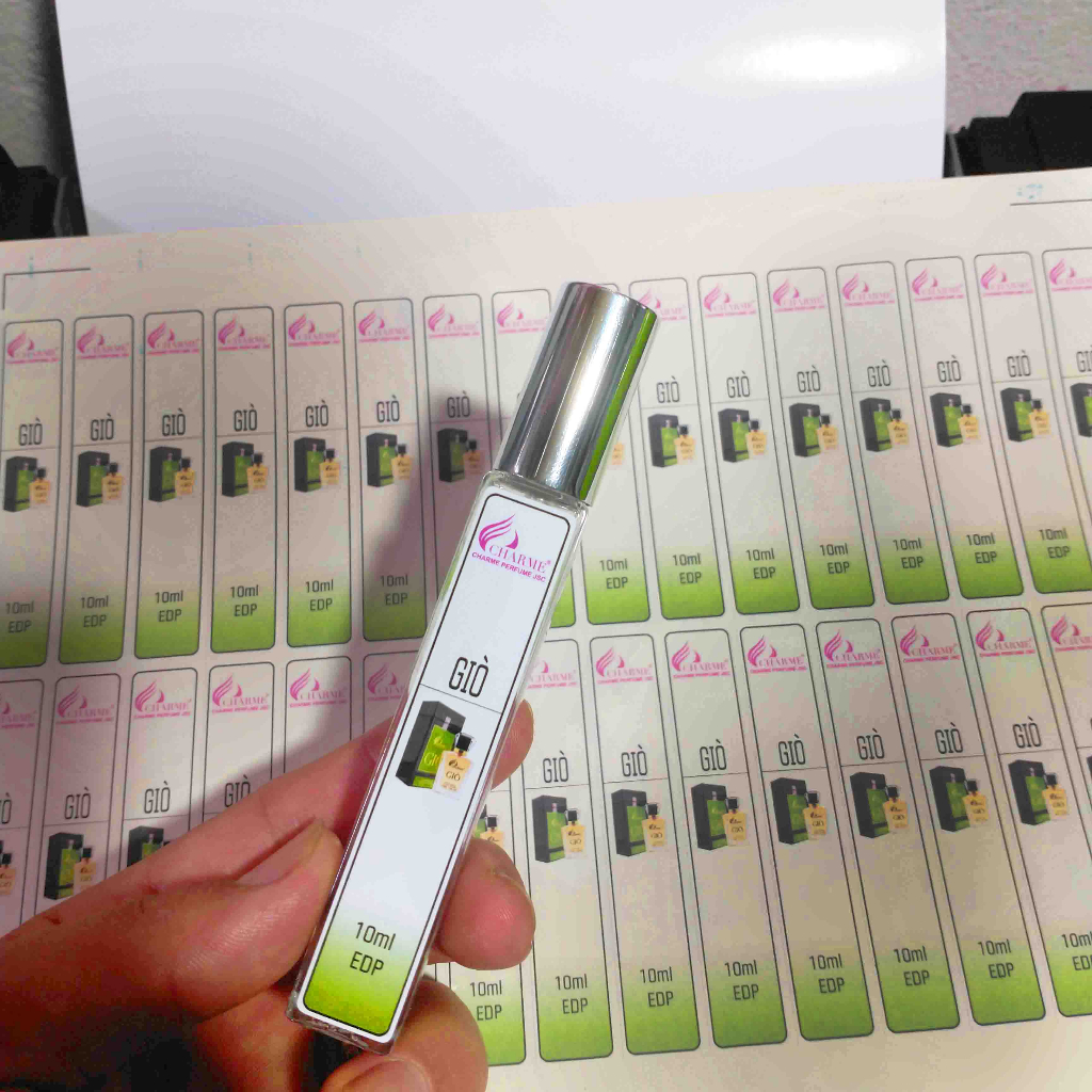 Nhãn tem chai chiết nước hoa Charme_Men 32 tem, cán bóng không phai màu