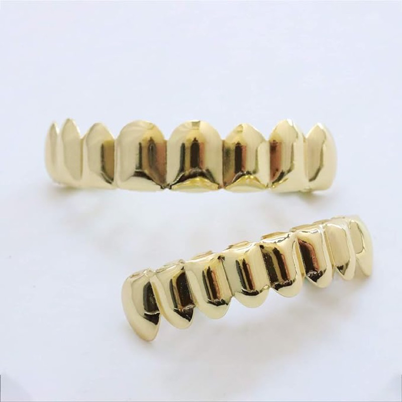 Hai hàm trang sức răng grillz trơn vàng bạc hiphop