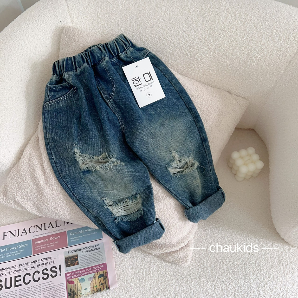 Quần dài cho bé trai , quần Jeans đắp gối + quần rách sành điệu cho bé trai