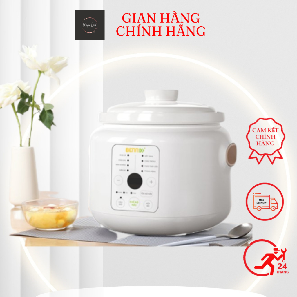 Nồi Nấu Chậm Điện Tử Bennix BN-30SLC Lõi Sứ Hầm Cháo cho bé 8 chức năng, hầm gà, kho cá. Bảo hành 2 Năm