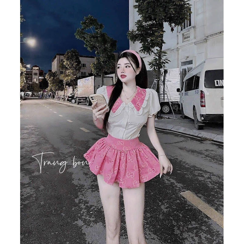 Set áo tay phồng phối chân váy xoè