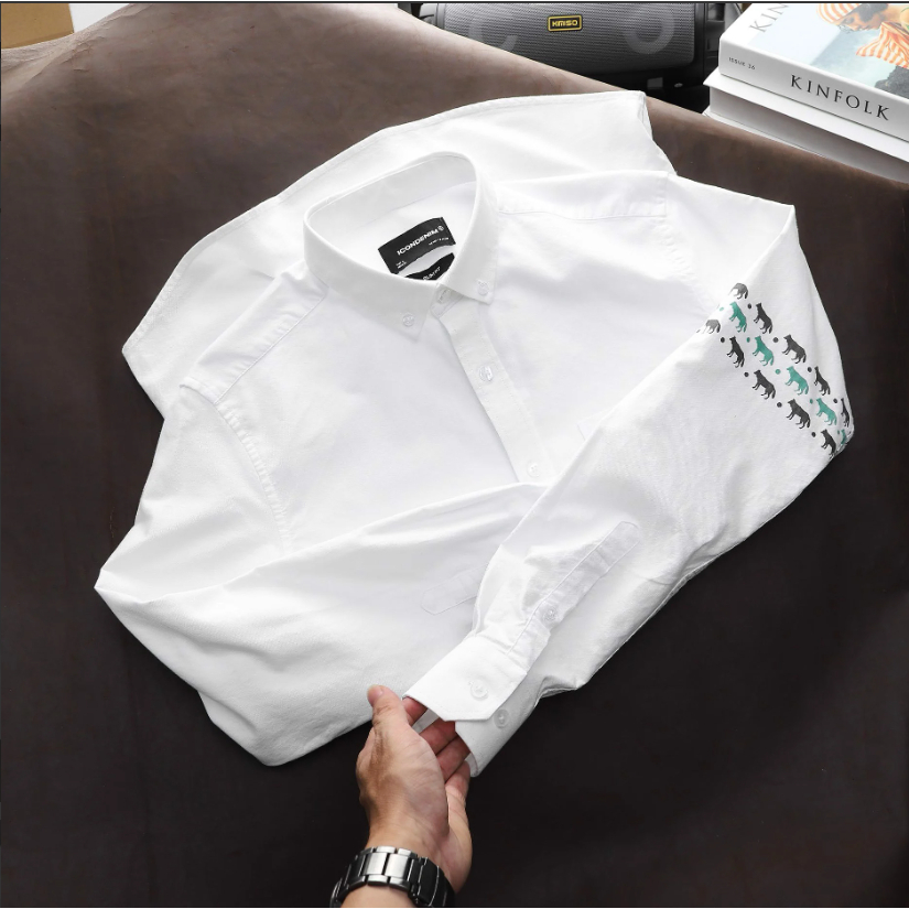 Áo sơ mi nam tay dài ICONDENIM Wolf Pattern chất Oxford chuẩn form cao cấp thanh lịch - SMID0106