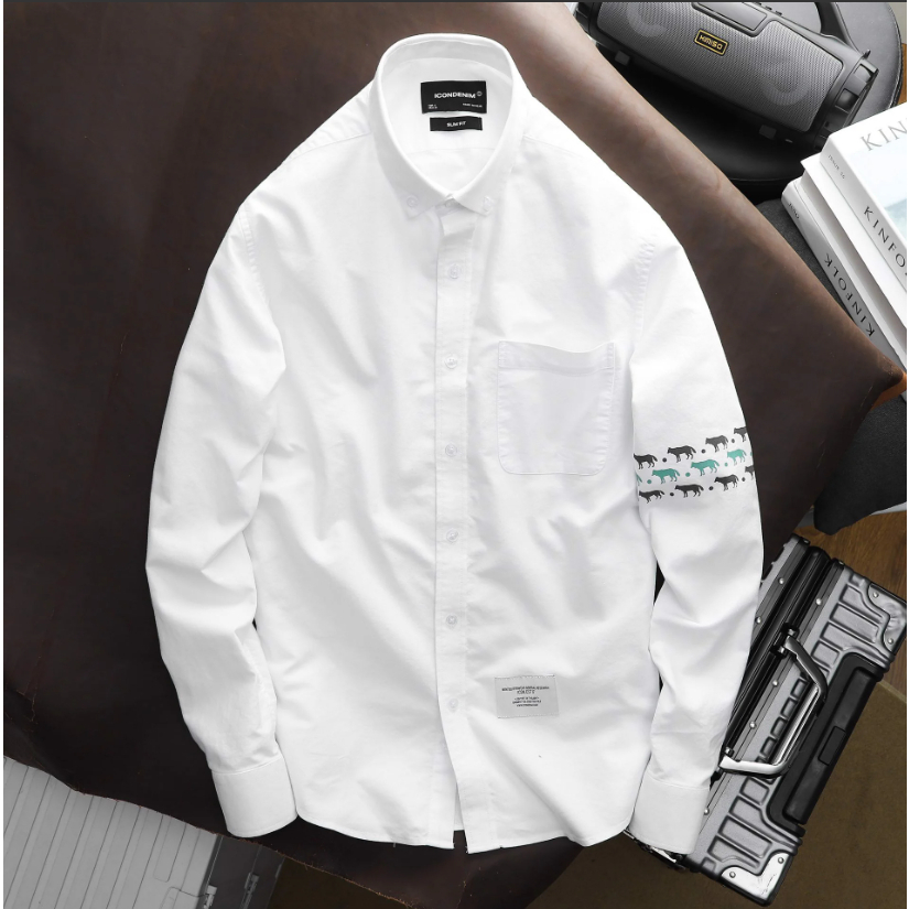 Áo sơ mi nam tay dài ICONDENIM Wolf Pattern chất Oxford chuẩn form cao cấp thanh lịch - SMID0106