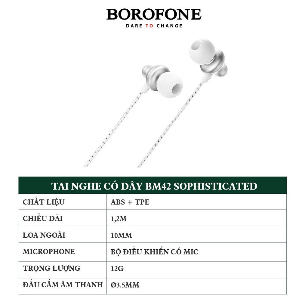 Bộ giấy vệ sinh tai nghe nhét tai có dây BM42,dây tại nghe dài 1m2 chống đứt rối nghe nhạc hay