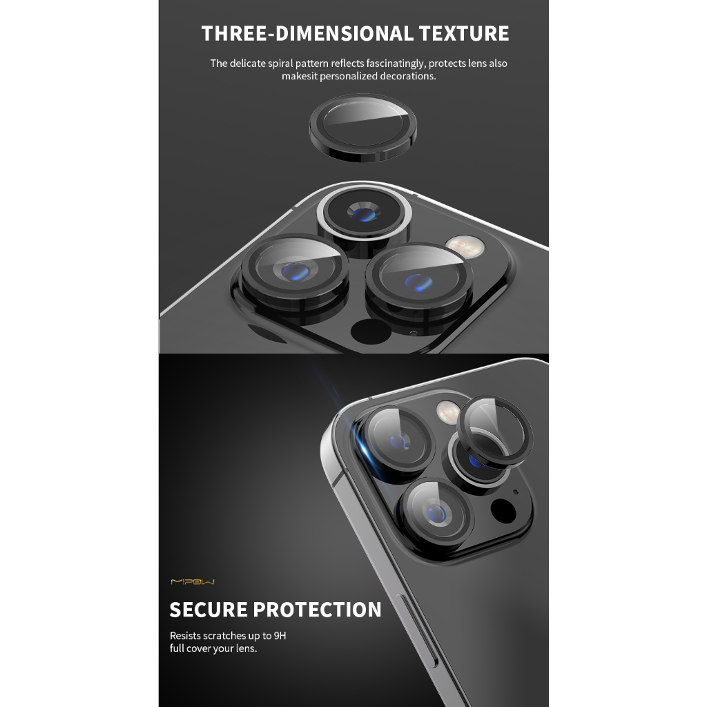 Cường lực dán bảo vệ camera MIPOW TitanShield cho iPhone 15 Pro / 15 Pro Max - Hàng Chính Hãng