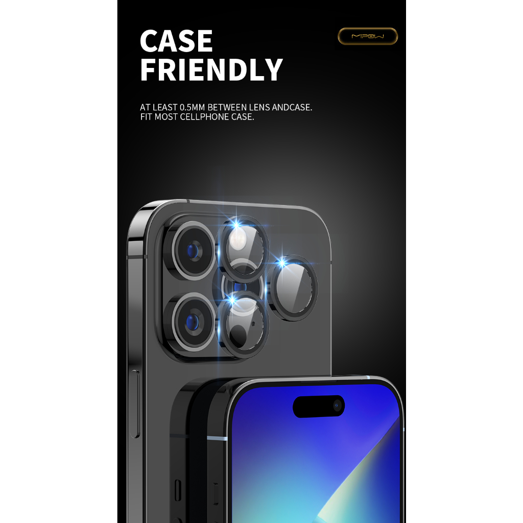 Cường lực dán bảo vệ camera MIPOW TitanShield cho iPhone 15 Pro / 15 Pro Max - Hàng Chính Hãng