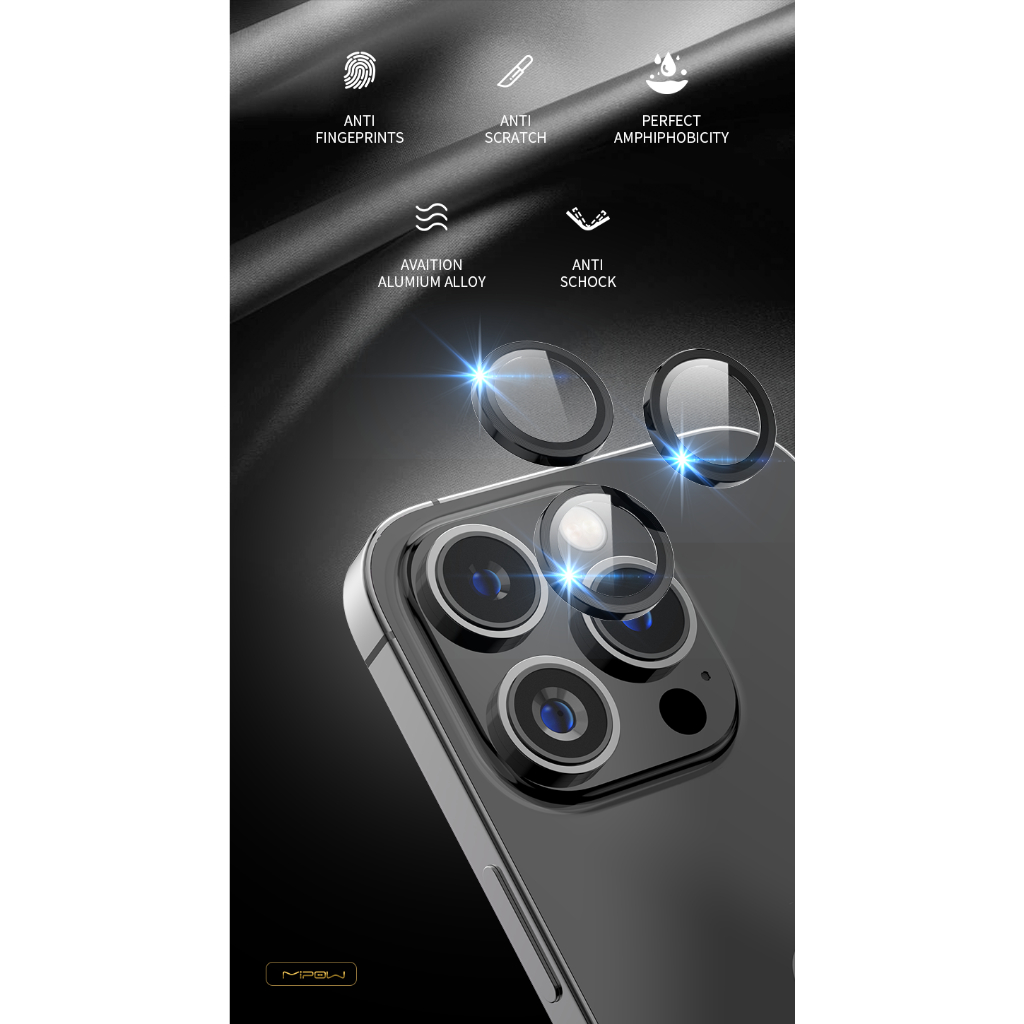 Cường lực dán bảo vệ camera MIPOW TitanShield cho iPhone 15 Pro / 15 Pro Max - Hàng Chính Hãng