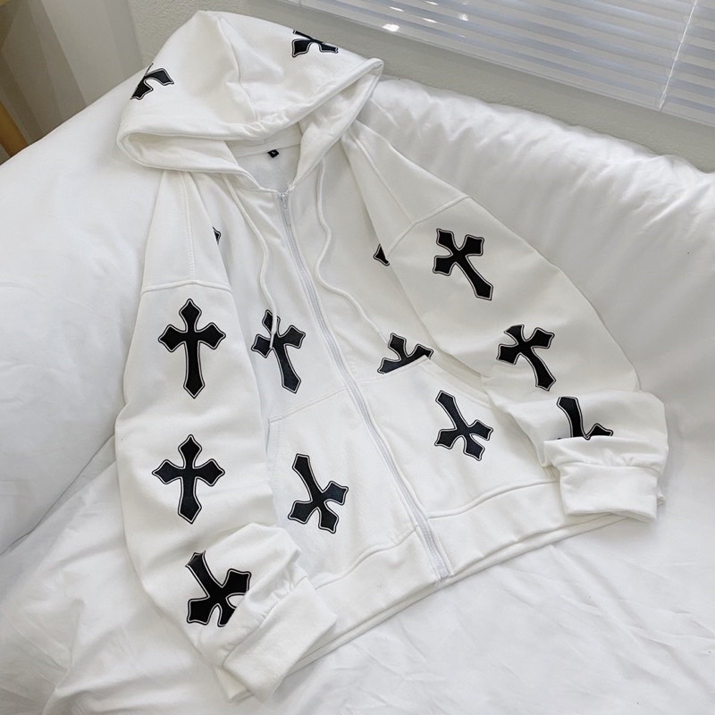 Áo Khoác Hoodie in hình thánh giá cross có khóa kéo Homies liền mũ, áo Hoodie zip Unisex Nam Nữ boy phố cực chất