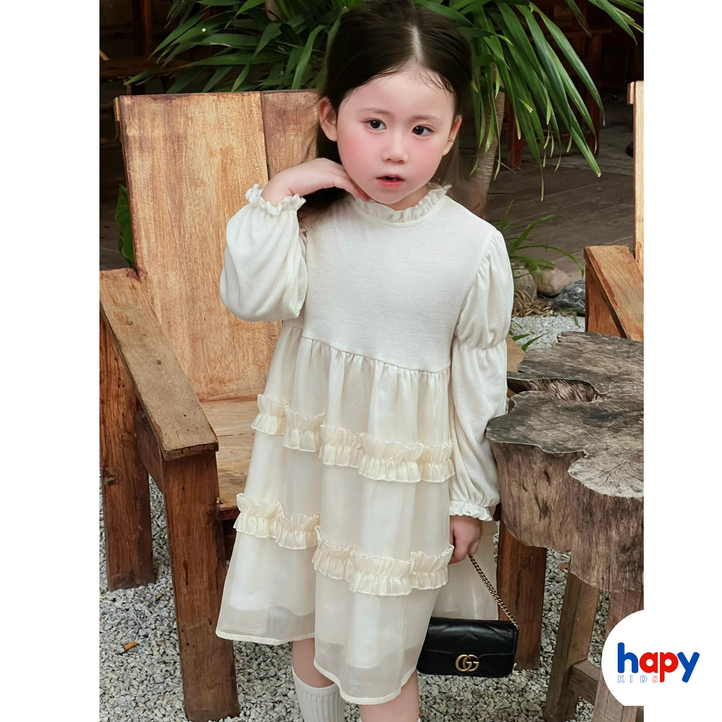 Váy bé gái thu đông mẫu thiết kế 2023, váy công chúa cho bé gái từ 9 tháng đến 6 tuổi thương hiệu Hapykids V23.08