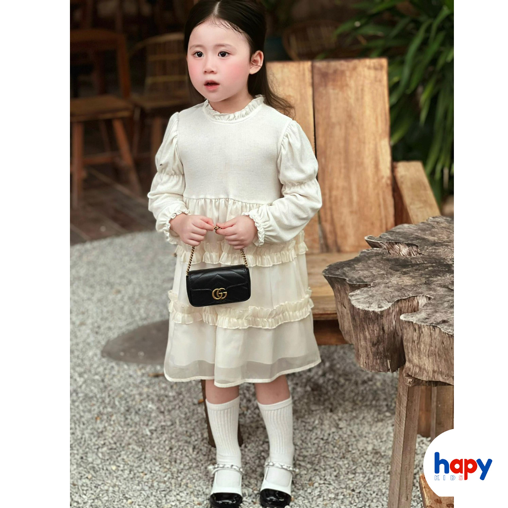 Váy bé gái thu đông mẫu thiết kế 2023, váy công chúa cho bé gái từ 9 tháng đến 6 tuổi thương hiệu Hapykids V23.08