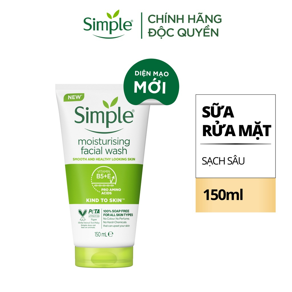 Sữa rửa mặt Simple lành tính, kiềm dầu, ngừa mụn, dưỡng ẩm cho da 150ml/chai