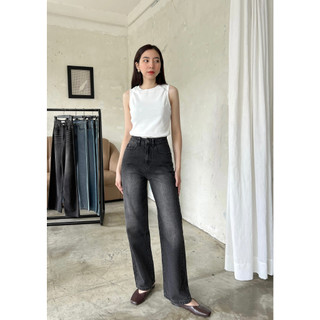  Quần Jeans Nữ Ống Rộng Lưng Cao Phom Suông Màu Đen Xám Wash Bạc Đùi Cá Tính  L-07A  