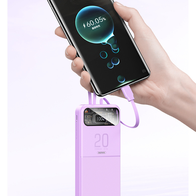 Pin dự phòng sạc nhanh Remax RPP-619 STERVUI 10000mAh tích hợp 2 cáp - hỗ trợ QC 22.5W và PD 20W