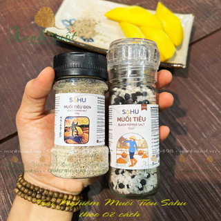 [Sahu] Muối Tiêu Đen 100G- Sahu Black Pepper Salt- Vị Mặn Dịu, Cay Thơm & Êm, Không Hóa Chất, Giàu Khoáng [Xanh Suốt]