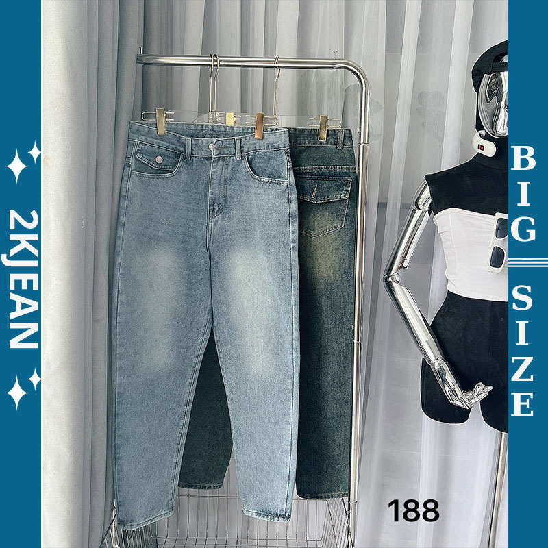 Quần baggy jean nữ lưng cao trơn Bigsize 55kg-85kg kiểu quần bò baggy hàng VNXK thời trang bigsize 2KJEAN MS188