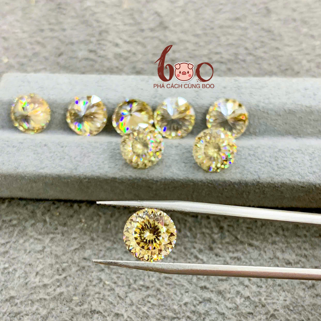 Kim cương Moissanite Vàng Champ giác hoa cúc , độ sạch FL Thử bút lên vạch đỏ Kèm Kiểm Định GRA