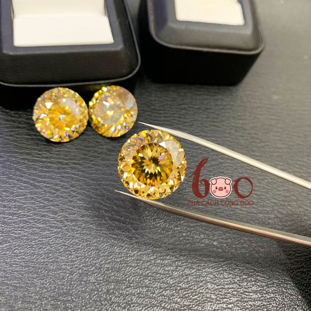 Kim cương Moissanite Vàng Champ giác hoa cúc , độ sạch FL Thử bút lên vạch đỏ Kèm Kiểm Định GRA