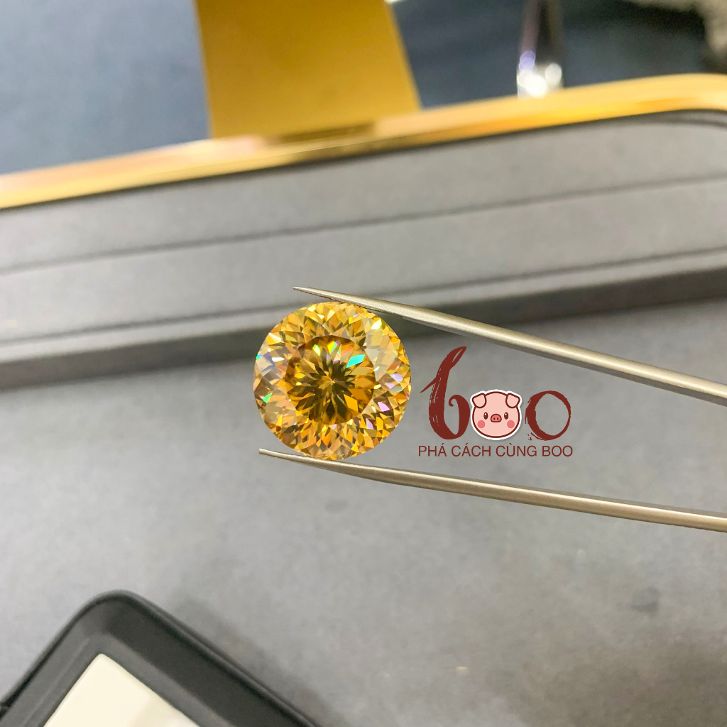 Kim cương Moissanite Vàng Champ giác hoa cúc , độ sạch FL Thử bút lên vạch đỏ Kèm Kiểm Định GRA