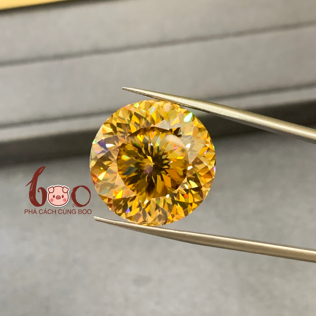 Kim cương Moissanite Vàng Champ giác hoa cúc , độ sạch FL Thử bút lên vạch đỏ Kèm Kiểm Định GRA
